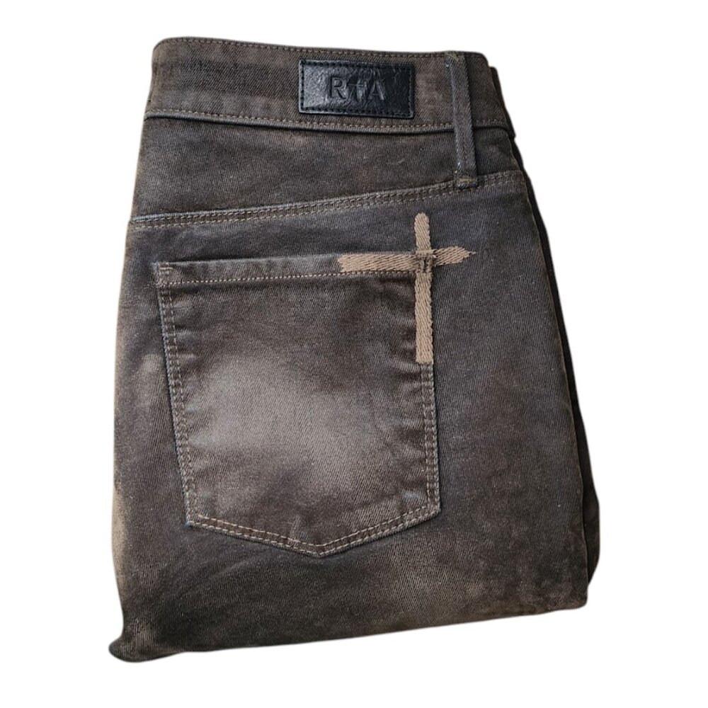 RTA ROAD TO AWE velvet shift crop straight leg pants brown/grey/olive size 27